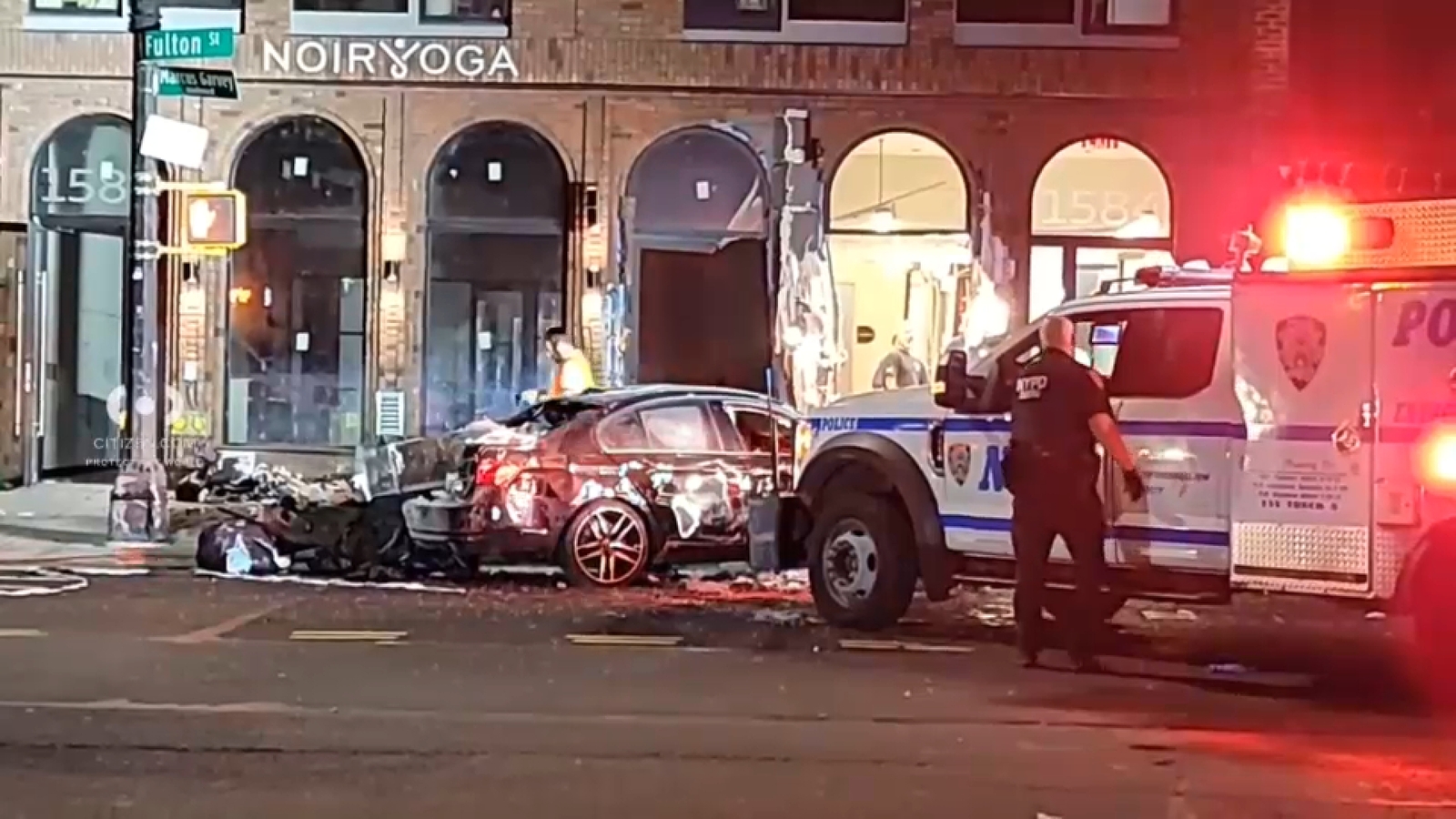 Multi-car crash in Crown Heights, Brooklyn sends vehicle into building, injuring 3, including pedestrian