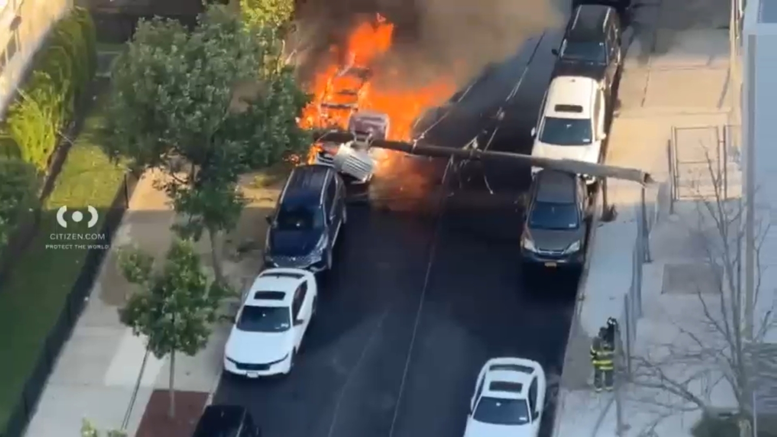 Coney Island power poles collapse onto cars, spark fire and outages