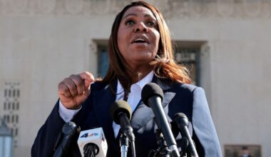 FILE PHOTO: New York Attorney General Letitia James speaks to the media in Norfolk, Virginia, U.S., October 24, 2025.
