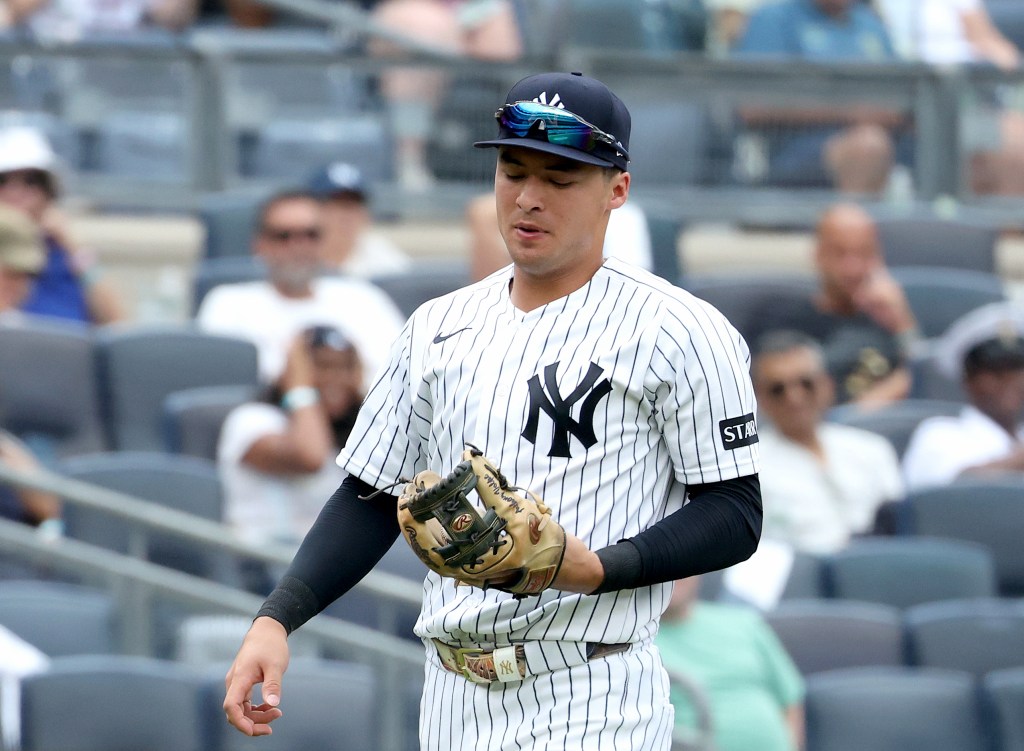 Yankees shortstop Anthony Volpe (11) in the field against the Minnesota Twins.