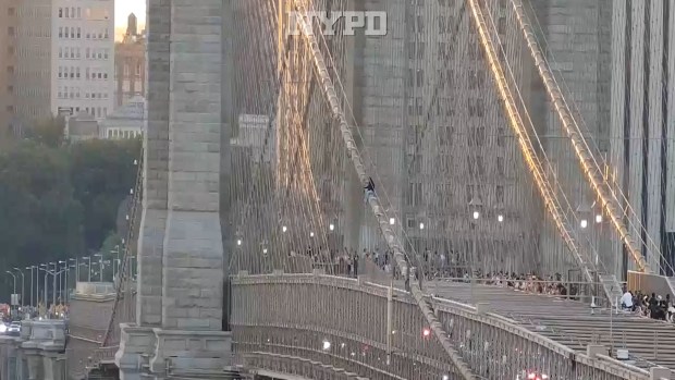 Authorities released video, that includes a mixture of surveillance footage and body-camera video, showing NYPD officers save a woman who was threatening to jump from the Brooklyn Bridge. (NYPD)