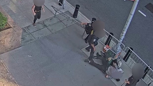 Authorities released surveillance footage of the moment they said Andrew Arrabaca, an Army veteran, set off fireworks and appears to brandish a weapon outside 26 Federal Plaza in New York City on Monday, July 20, 2026. (U.S. Attorney's Office)