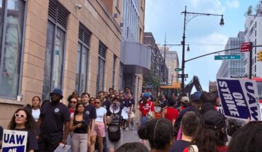 Workers at The Bronx Defenders demonstrate Monday as part of a strike calling for higher wages, protections for employees and improved workplace conditions.
