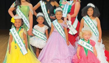 Queens, pictured L-r include Avi Knight, Petite Miss Sweet Pea; Railey Weathersby, Teen Miss Sweet Pea; McKenna Gaddy, Teeny Miss Sweet Pea; Quortney Perkins, Miss Sweet Pea 2026; Journee Myers, Little Miss Sweet Pea; Lillie Mixon, Baby Miss Sweet Pea; Jewels Myers, Junior Teen Miss Sweet Pea; Memphis Williams, Toddler Miss Sweet Pea and Faith Strobridge, Young Miss Sweet Pea.