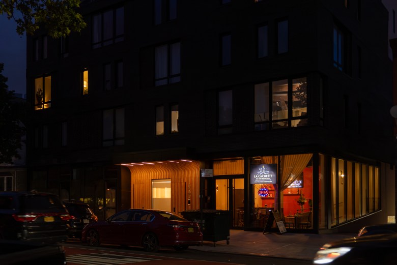 The exterior of La Cachette du Coin restaurant at 625 Rogers Avenue in Brooklyn on Friday, May 29, 2026. Photo by Allison Hunter for The Haitian Times. 
