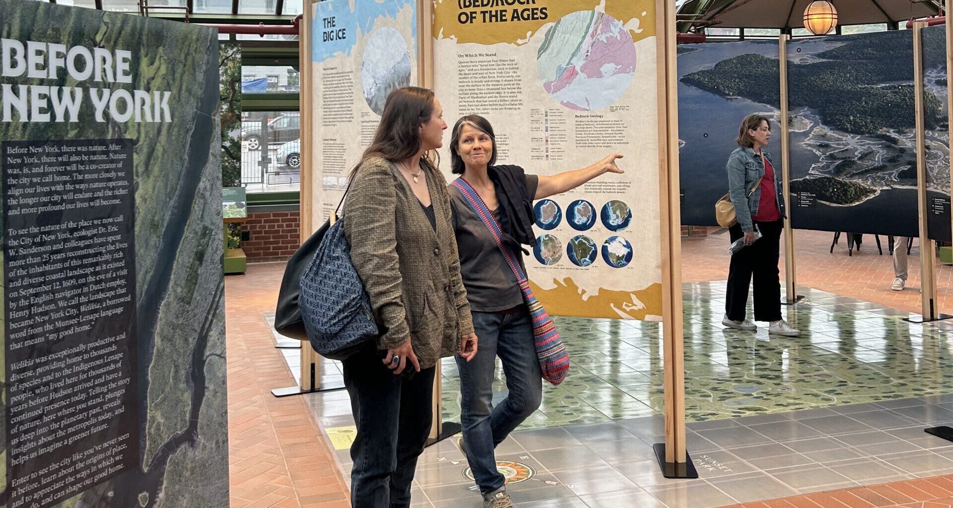 Visitors explored the “Before New York” pop-up exhibit at Green-Wood before a lecture by Eric Sanderson. Photo: Ella Spungen/Brooklyn Eagle