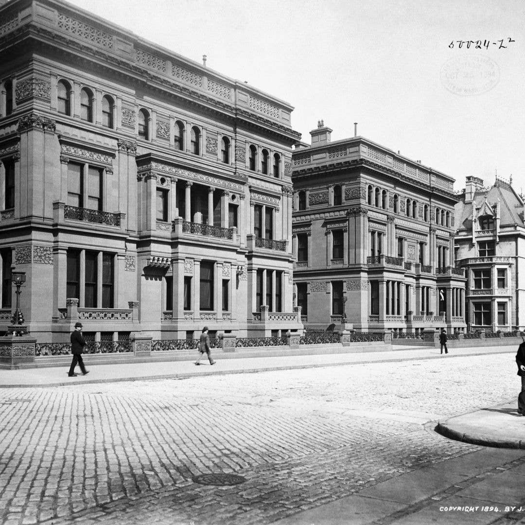 1894-New York, NY: Fifth Avenue, New York City, with Vanderbilt residence. Photograph, 1894. Triple Palaces built by William Henry vanderbilt
