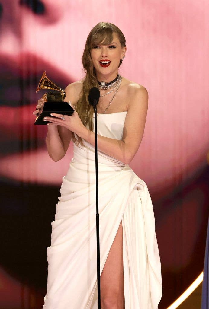 Taylor Swift accepts the Album Of The Year award for Midnights onstage during the 66th GRAMMY Awards 