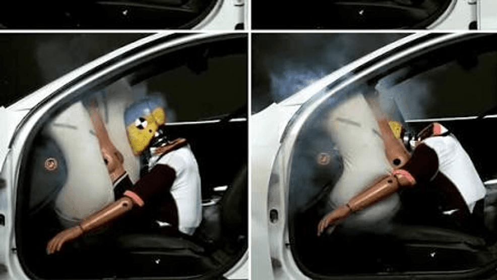 A crash dummy shows what happens when your feet rest on the dashboard. (Photo provided by SPD)
