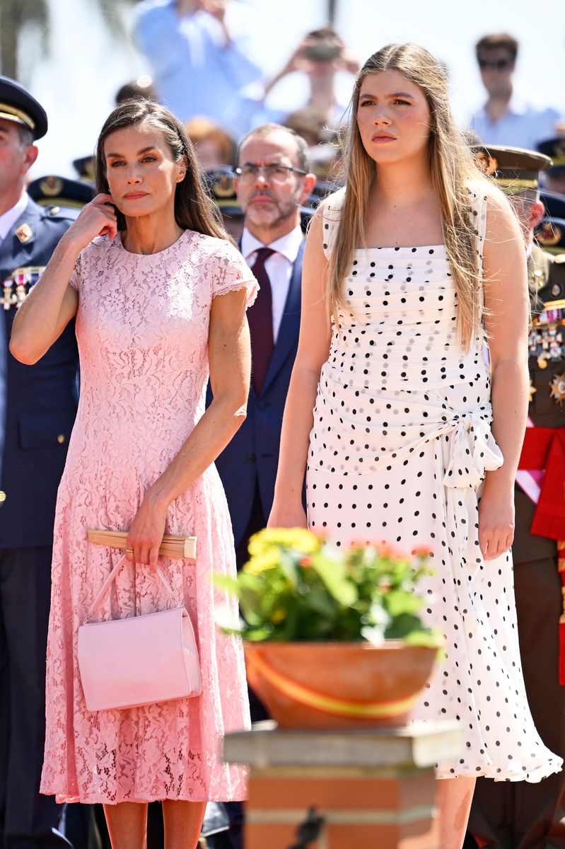 Infanta Sofía attended Princess Leonor's military ceremony in Murcia wearing a chic polka-dot midi dress.