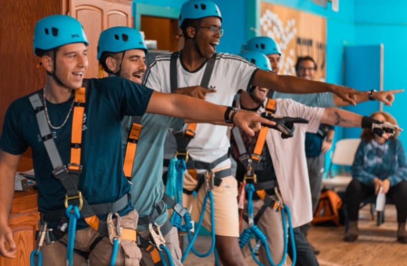 (Illustrative) Jewish Agency Summer Shaliach Yair Janbar (third from front) with fellow ropes course instructors at Camp Ramah in the Poconos