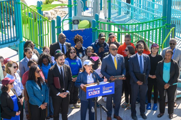 Gov. Kathy Hochul and Mayor Zohran Mamdani announce the launch of the application process for the first 2,000 2-K seats on Tuesday, June 2, 2026, in Rockaway Beach, Queens. (Susan Watts / Office of Governor Kathy Hochul)
