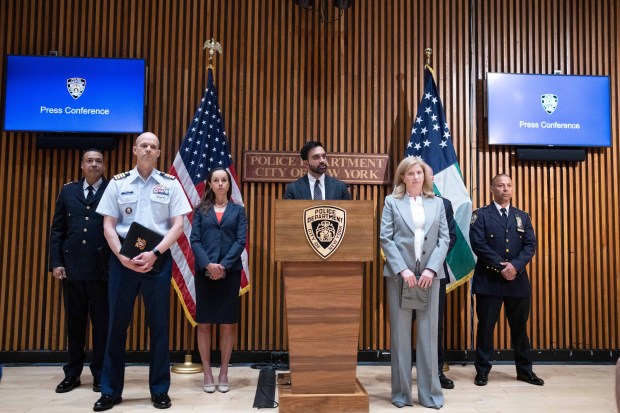Mayor Zohran Mamdani joins NYPD Commissioner Jessica Tisch and the United States Coast Guard for a security briefing for the Fourth of July Weekend on Wednesday, July 1, 2026. (Michael Appleton / Mayoral Photography Office)