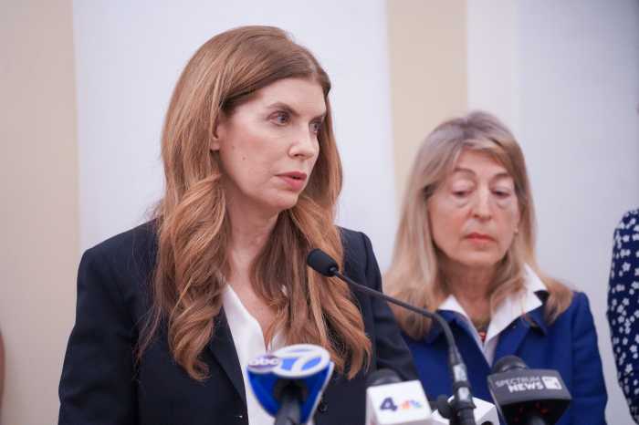 City Council Speaker Julie Menin leads a press conference on the Upper East Side Legionnaires’ disease outbreak at Lenox Hill Hospital on Tuesday, July 21