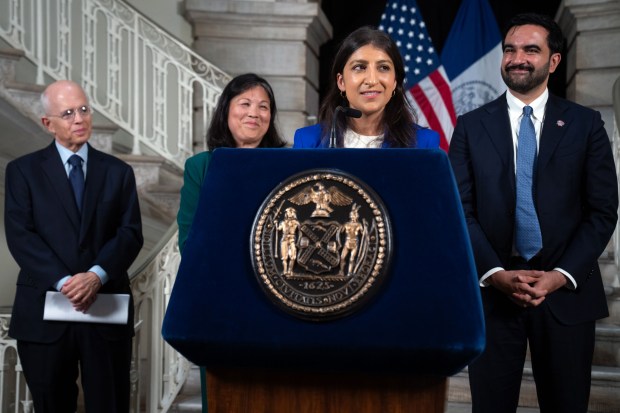 Mayor Zohran Mamdani appoints former Federal Trade Commission Chair Lina Khan (at podium) as Chair of the EDC Board of Directors at New York City Hall on Wednesday, July 22, 2026. (Ed Reed / Mayoral Photography Office)