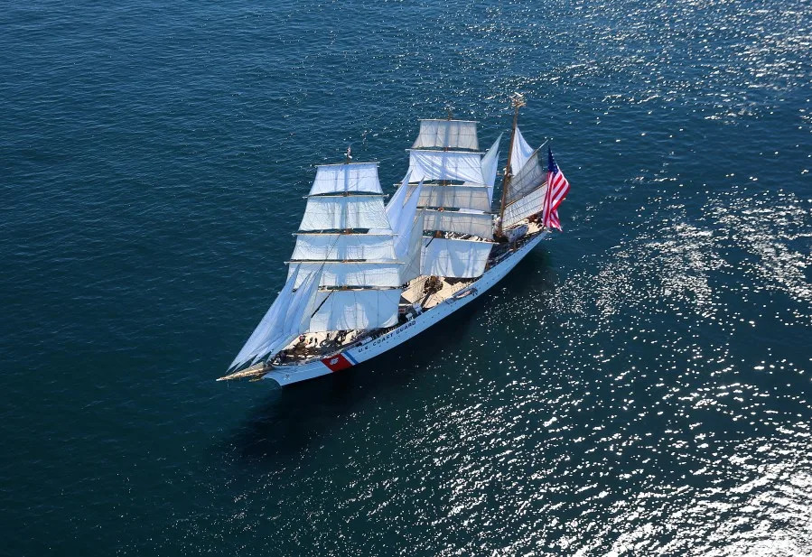 CAPE COD, MA – JUNE 15: The USCG Eagle sails towards Boston, about 30 miles off Nantucket, for the Grand Parade of Sail as part of Sail Boston on Jun. 15, 2017. (Photo by David L. Ryan/The Boston Globe via Getty Images.