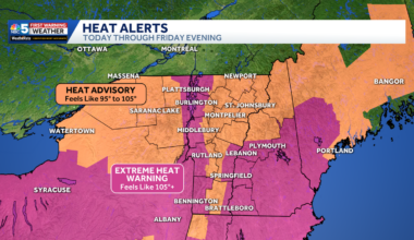 Heat alerts in effect for Vermont, New York Wednesday July 1