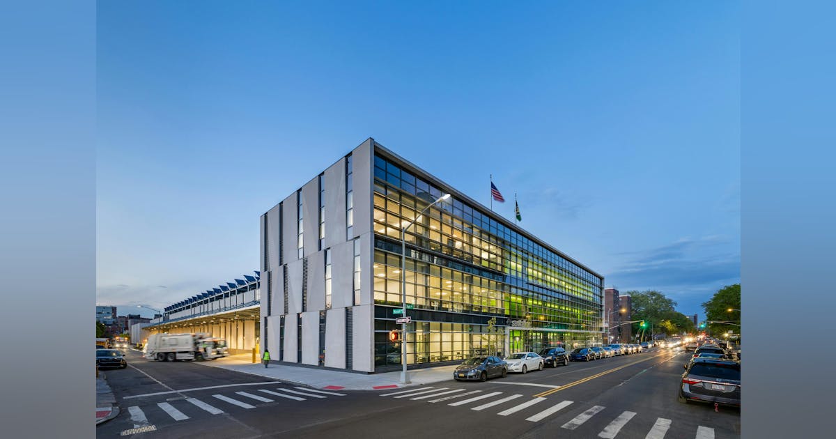 New Brooklyn, N.Y., sanitation dept. garage and office building features generous daylighting, green roof