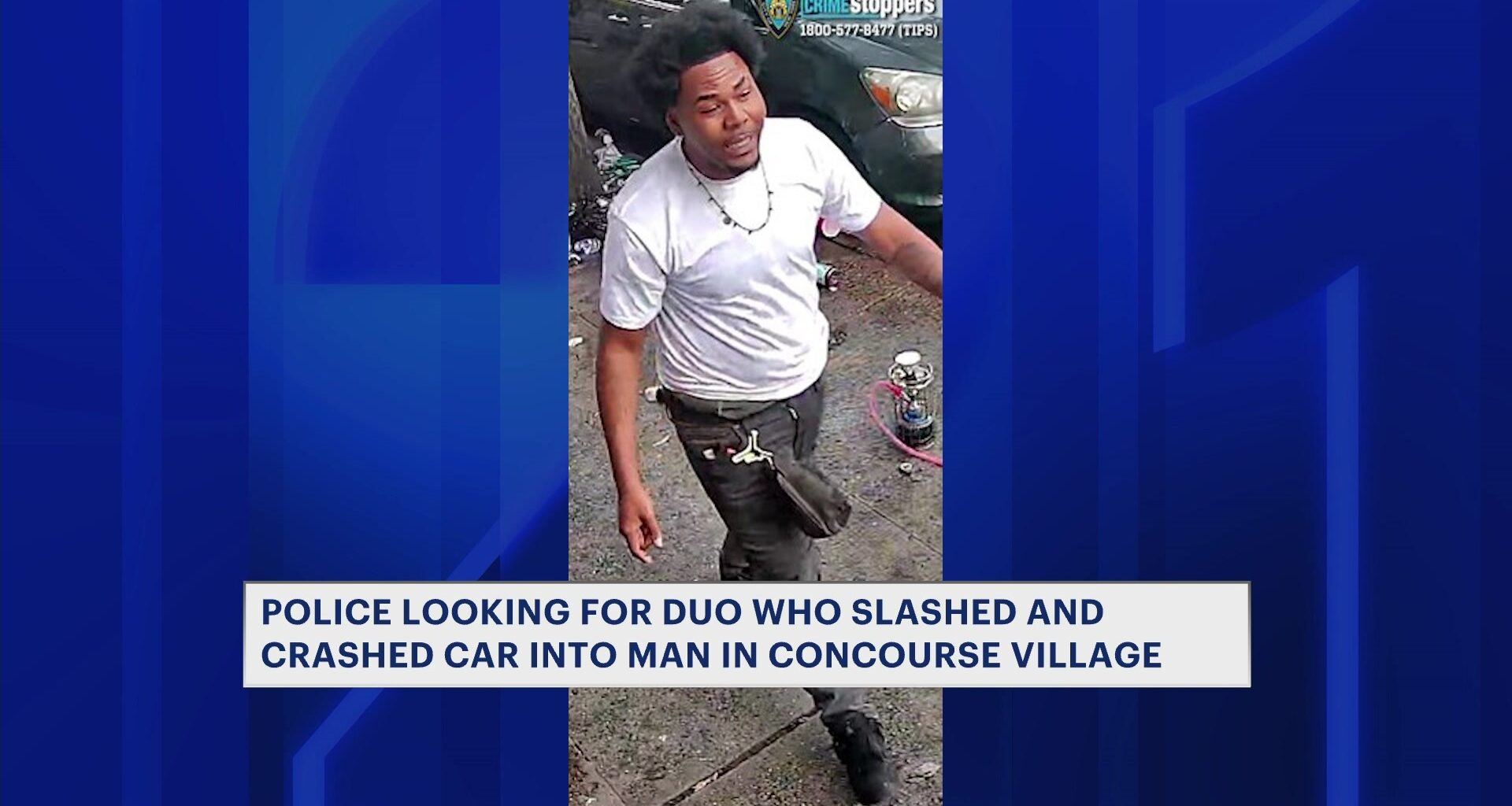 News 12 | Brooklyn | Duo On The Run After Slashing Man Striking Him With Car In Concourse Village