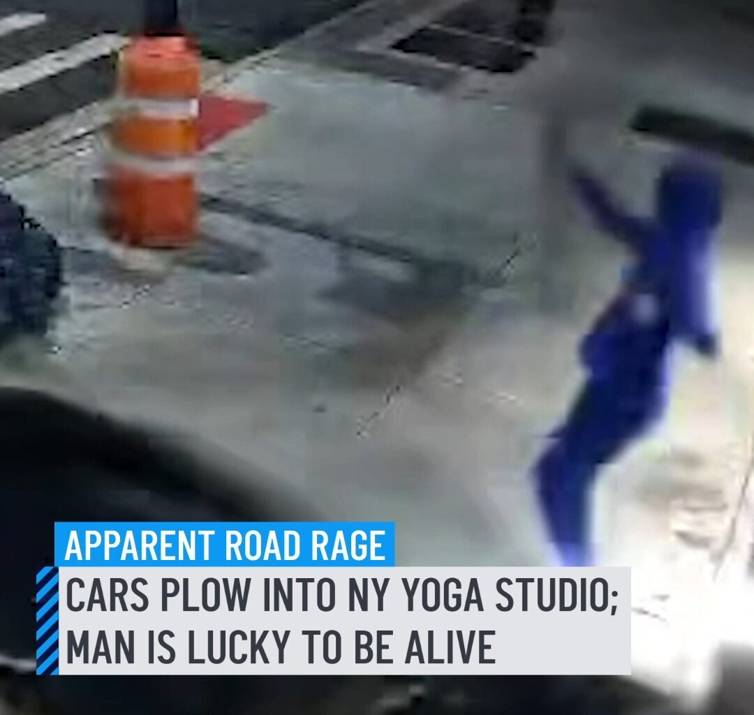 Insane video shows the moment two drivers smashed into a Brooklyn building in a suspected road rage showdown that injured an innocent bystander, police and sources said. The footage shows a pedestrian in a blue tracksuit strolling along when two cars — a black Cadillac and BMW — suddenly sped into view after tearing through a red light, according to cops. The 20-year-old bystander managed to leap out of the way as both cars nearly hit him, with the BMW slamming into the building, destroying an under-construction yoga studio that was due to open in weeks. #yoga #newyork #brooklyn #roadrage #cadillac #bmw