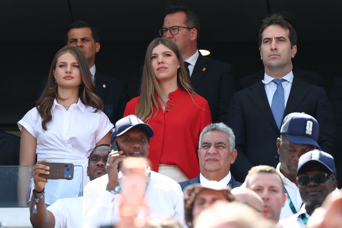 Princess Leonor and Infanta Sofía cheer on Spain during the 2026 World Cup final.
