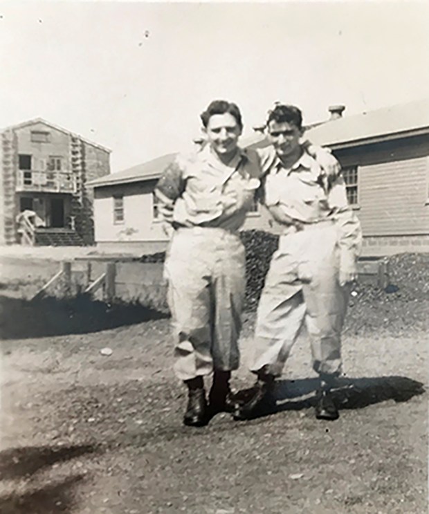 Joseph Finamore is pictured with fellow soldier and Brooklynite Charlie Strahm during WWII. (Courtesy Photo)