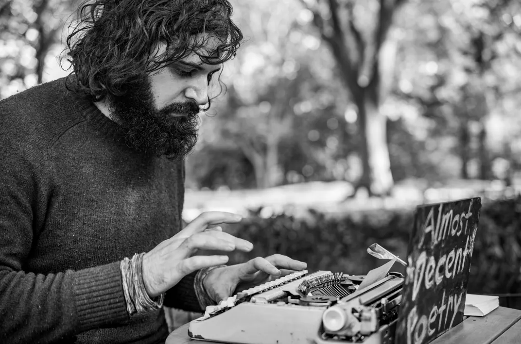 7 - A writer uses vintage machinery to compose bespoke “almost decent poetry” for passers-by.