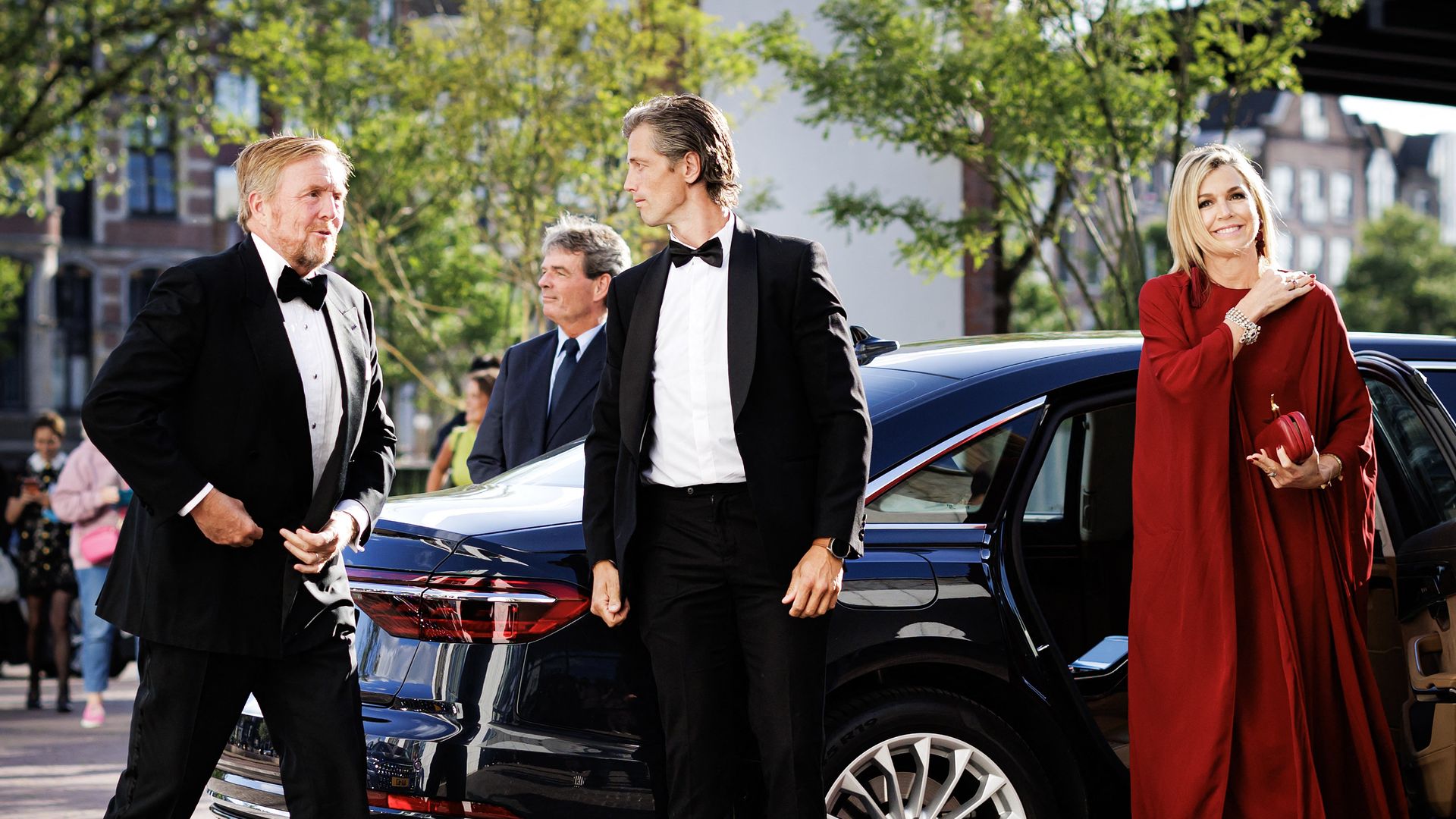 Netherlands' King Willem-Alexander and Queen Maxima arrive for a gala hosted by the Dutch National Ballet to mark the director's farewell in Amsterdam on July 2, 2026