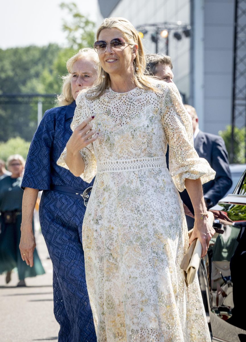 Queen Máxima officially opens the 50th-anniversary NN North Sea Jazz Festival in Rotterdam wearing a romantic floral lace dress.