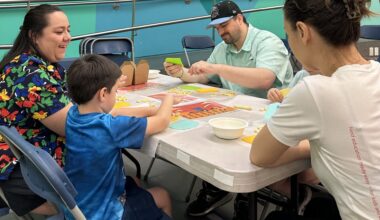 Sandra and Chris Anderson, alongside their children Owen and Connor, made cavatelli and learned about wheat with food nonprofit Pastable. Photo: Brooklyn Eagle Staff