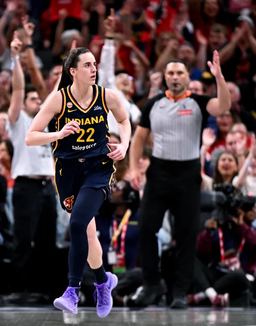 INDIANAPOLIS, INDIANA - JULY 18: Caitlin Clark #22 of the Indiana Fever reacts after a made basket against the New York Liberty during the second half at Gainbridge Fieldhouse on July 18, 2026, in Indianapolis, Indiana. NOTE TO USER: User expressly acknowledges and agrees that, by downloading and or using this photograph, User is consenting to the terms and conditions of the Getty Images License Agreement. (Photo by Bobby Goddin/Getty Images)
