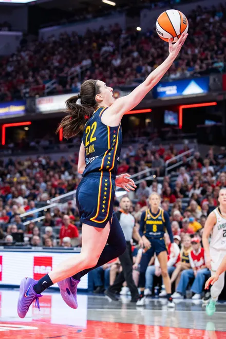 Jul 18, 2026; Indianapolis, Indiana, USA; Indiana Fever guard Caitlin Clark (22) shoots the ball in the first half against the New York Liberty at Gainbridge Fieldhouse. Mandatory Credit: Trevor Ruszkowski-Imagn Images