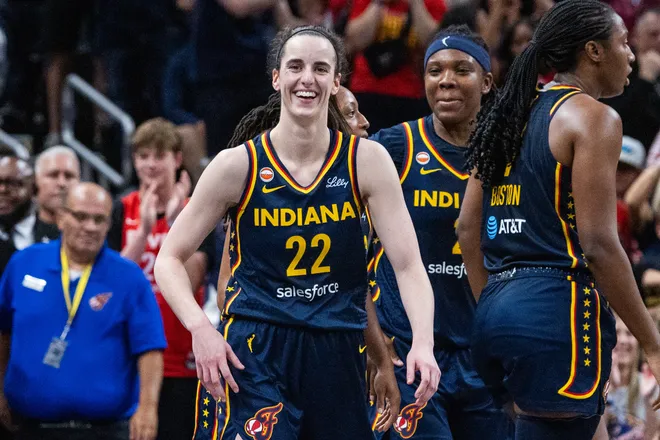 Jul 18, 2026; Indianapolis, Indiana, USA; Indiana Fever guard Caitlin Clark (22) in the second half against the New York Liberty at Gainbridge Fieldhouse. Mandatory Credit: Trevor Ruszkowski-Imagn Images