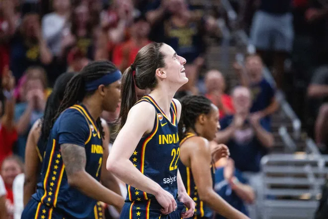 Jul 18, 2026; Indianapolis, Indiana, USA; Indiana Fever guard Caitlin Clark (22) in the second half against the New York Liberty at Gainbridge Fieldhouse. Mandatory Credit: Trevor Ruszkowski-Imagn Images