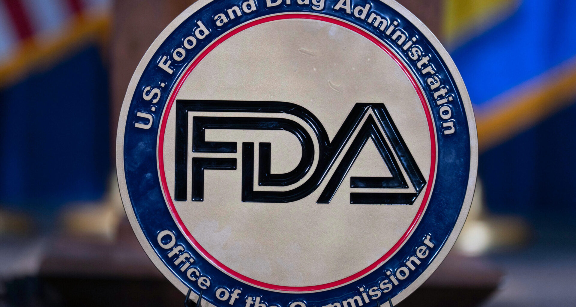 The Food and Drug Administration seal is displayed before a news conference at the Hubert Humphrey Building Auditorium in Washington, April 22, 2025. Photo: Jose Luis Magana/AP, File