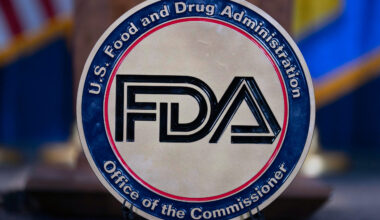The Food and Drug Administration seal is displayed before a news conference at the Hubert Humphrey Building Auditorium in Washington, April 22, 2025. Photo: Jose Luis Magana/AP, File