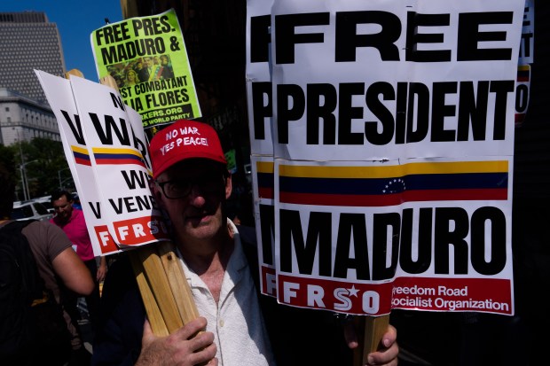 People protest in support of former Venezuela President Nicolas Maduro and his wife Cilia Flores outside of Manhattan federal court, Wednesday, July 22, 2026, in New York. 