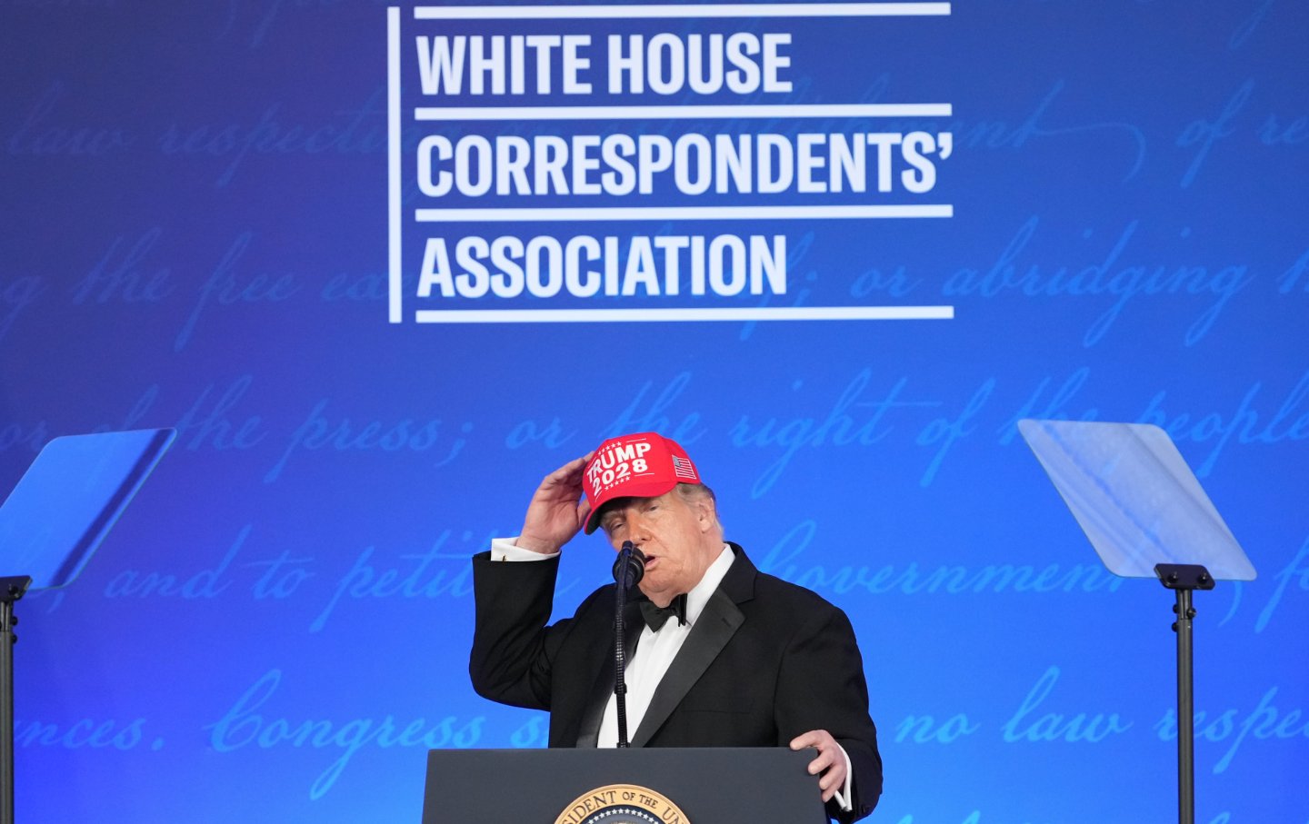 President Donald Trump speaks at the White House Correspondents' Association dinner at the Waldorf Astoria Washington DC, Friday, July 24, 2026