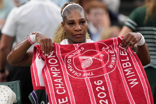 Serena Williams of the United States sits during a changeover at Wimbledon.