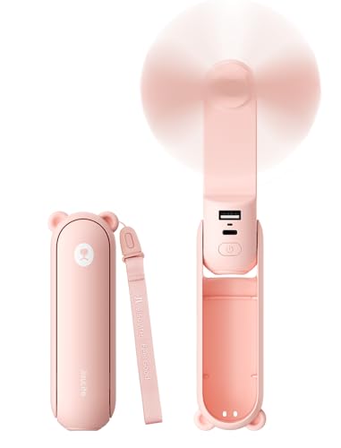 Jisulife 3 in 1 Handheld Mini Fan - Portable Fan &amp; Power Bank &amp; Flashlight, 19h Max Cooling, Usb Rechargeable, Pocket-Sized for Travel, Cruise, Concerts, Makeup, 2026 Summer Gifts for Women(pink)