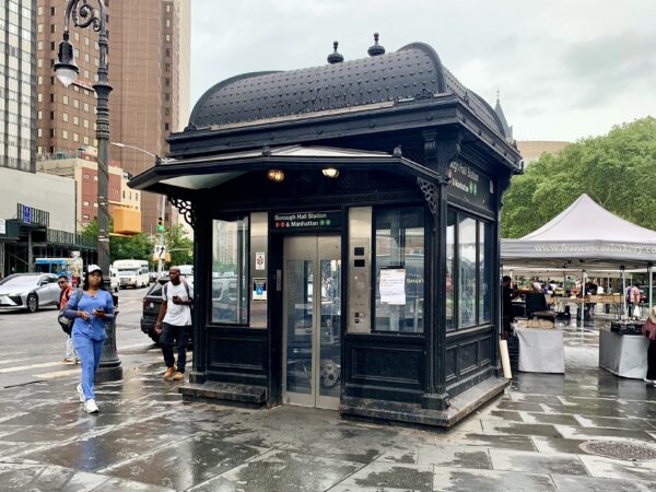 The 2 and 3 trains, and the 4 and 5 in the Manhattan direction only, have previously been accessible via an elevator in Columbus Park, shown here. Photo: Mary Frost/Brooklyn Eagle