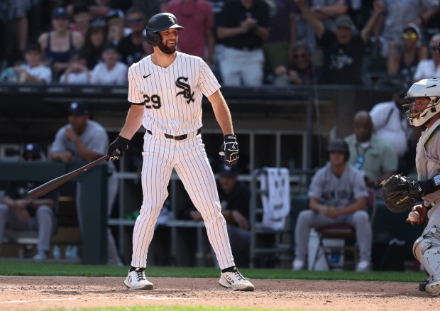 Chicago White Sox center fielder Tristan Peters smiles after taking ball four for a walk-off walk to defeat the New York Yankees 2-1 in 11 innings Thursday, July 30, 2026, at Rate Field. (Brian Cassella/Chicago Tribune)