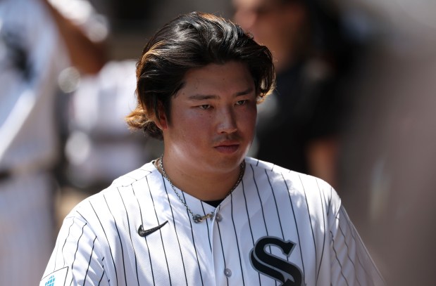 Chicago White Sox first baseman Munetaka Murakami walks in the dugout between innings Thursday, July 30, 2026, at Rate Field. (Brian Cassella/Chicago Tribune)