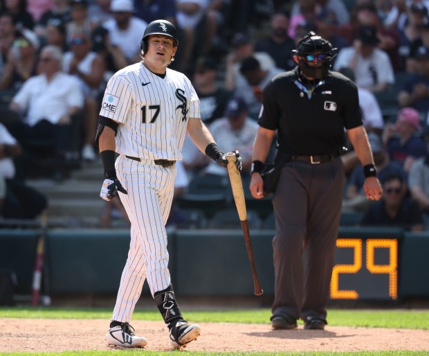 Chicago White Sox pinch hitter Sam Antonacci reacts after striking out against the New York Yankees in the ninth inning Thursday, July 30, 2026, at Rate Field. (Brian Cassella/Chicago Tribune)
