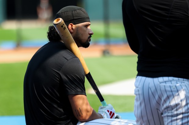 White Sox outfielder Everson Pereira waits his turn for batting practice before a game against the Yankees at Rate Field on July 28, 2026, in Chicago. (John J. Kim/Chicago Tribune)