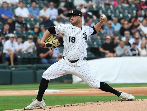 White Sox starting pitcher Anthony Kay throws against the Yankees in the first inning at Rate Field on July 28, 2026, in Chicago. (John J. Kim/Chicago Tribune)