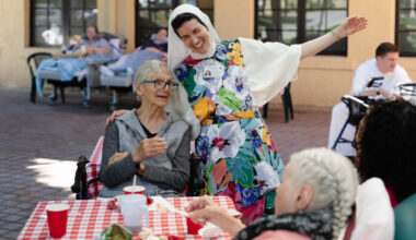 A Dominican Sister of Hawthorne with a resident at Rosary Hill Home in New York