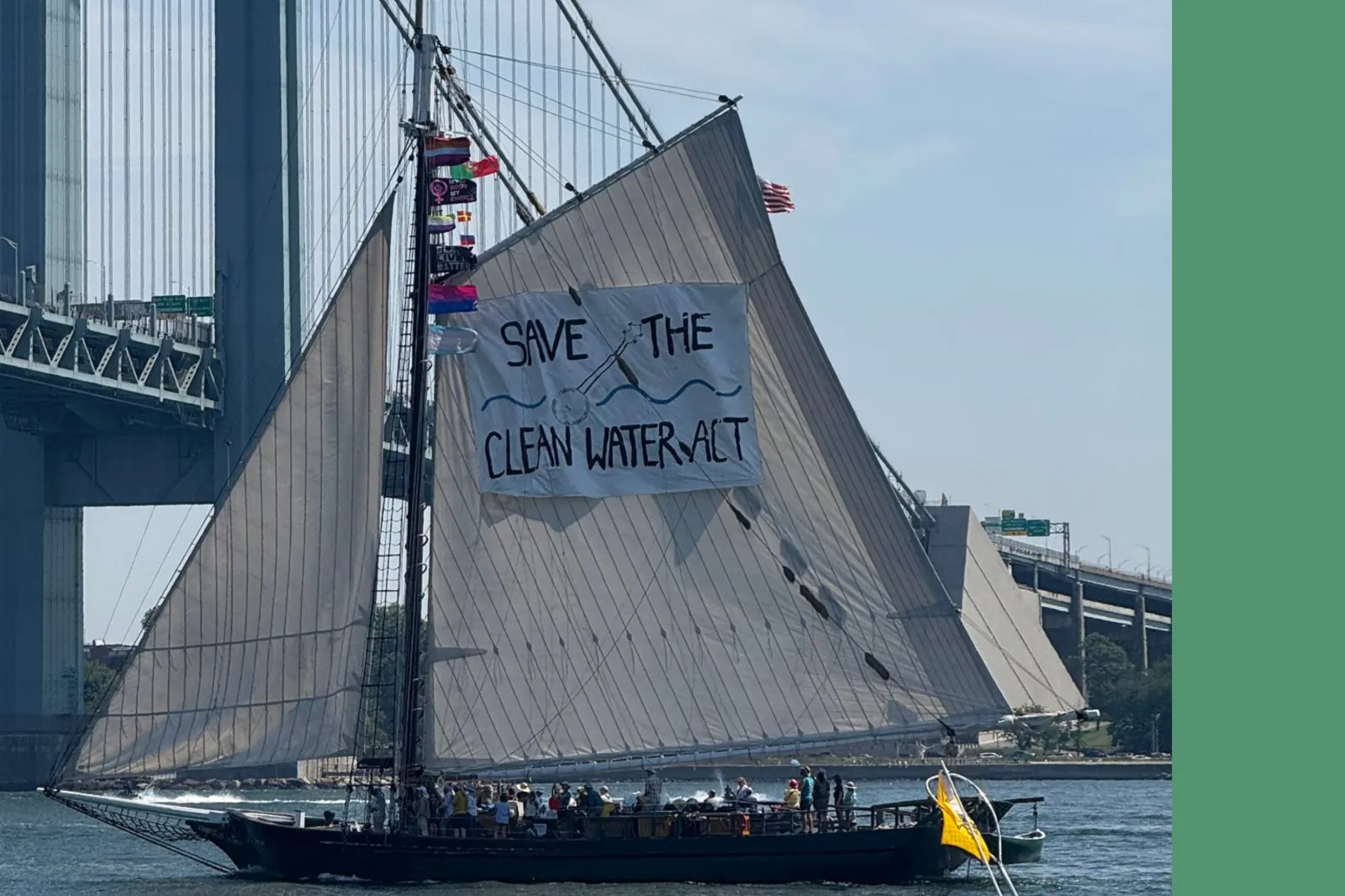 A sailboat operated by the nonprofit Hudson River Sloop Clearwater was removed from the Sail4th 250 Parade of Tall Ships in New York Harbor after displaying banners, according to the organization. (Twitter)