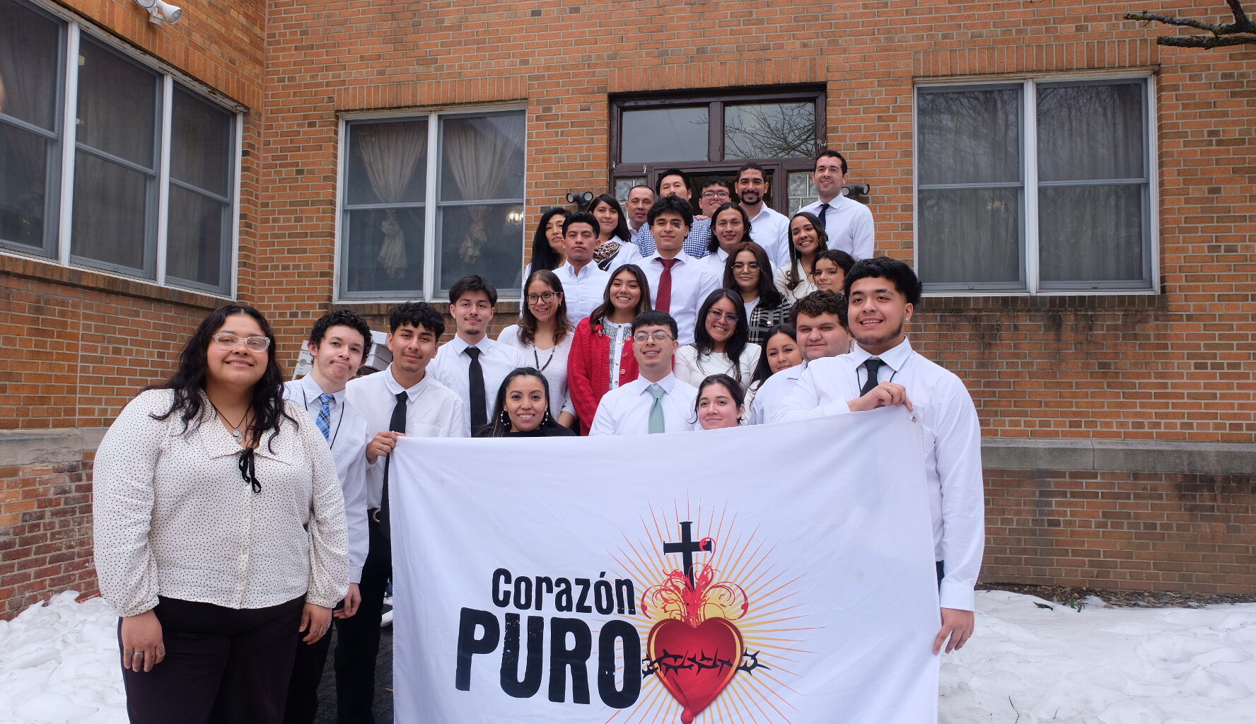 Members of Corazon Puro outside Saint Crispin’s Friary in the Bronx, April 2026.