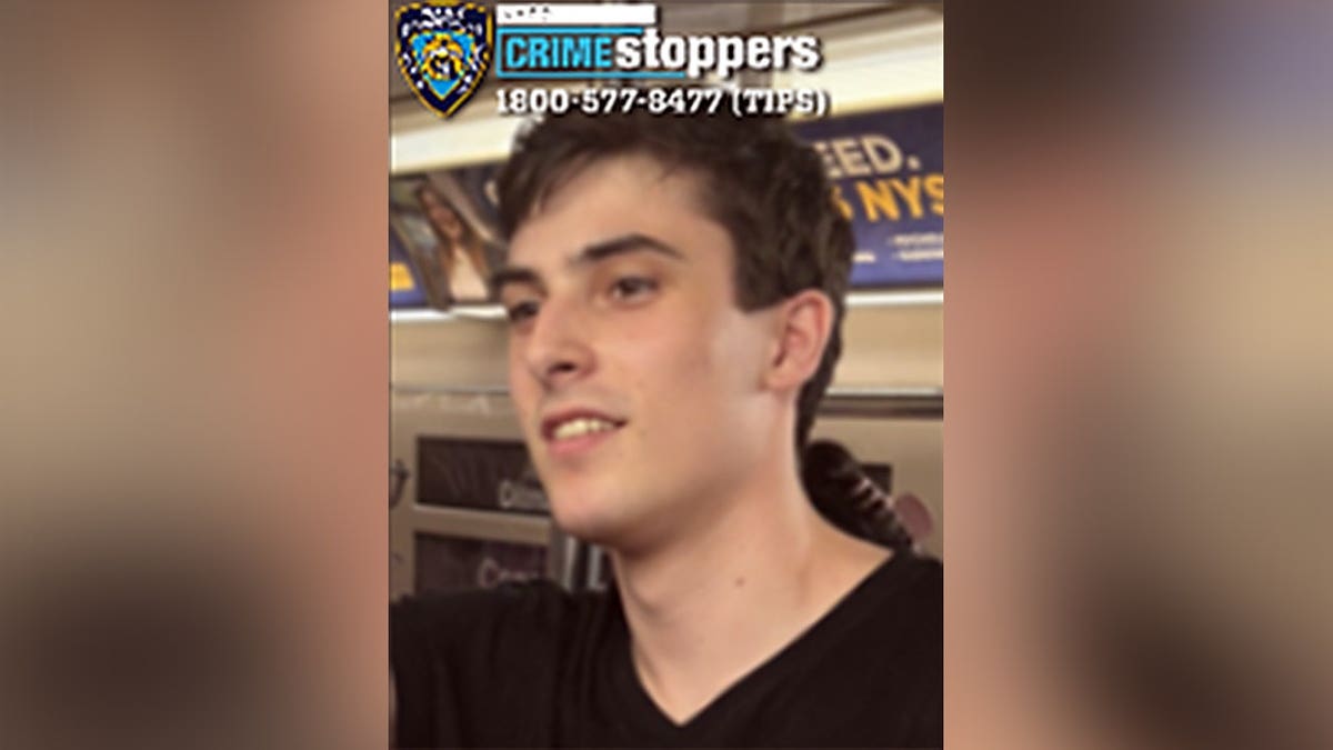 Image released by the New York City Police Department showing Ari Shtein aboard a subway train